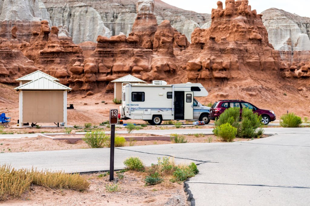 RV parked in a campround in the United States