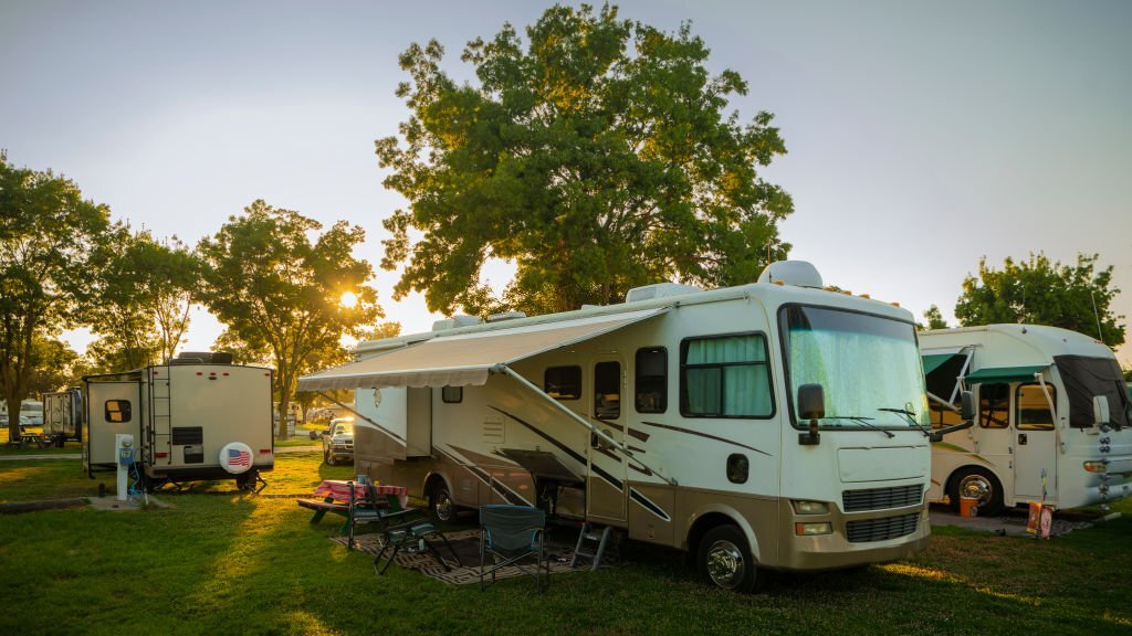 RV park in the United States at sunset