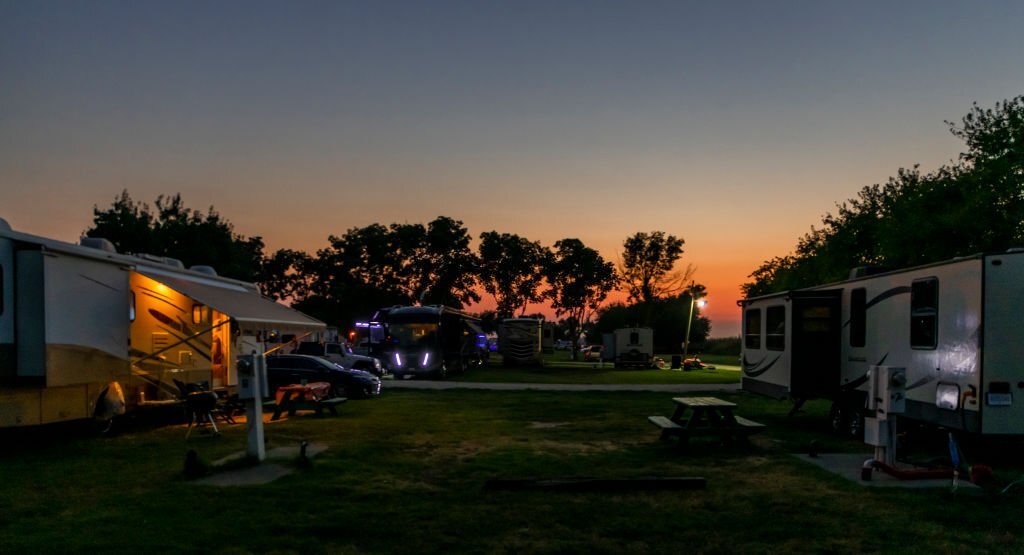 RV park or campground in the United States in the evening