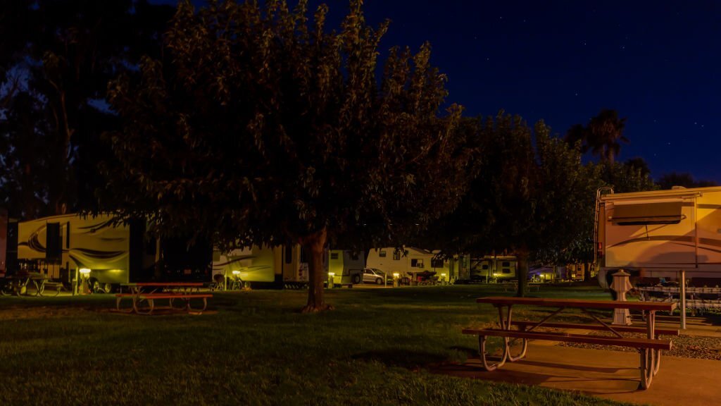RV park at night in the United States