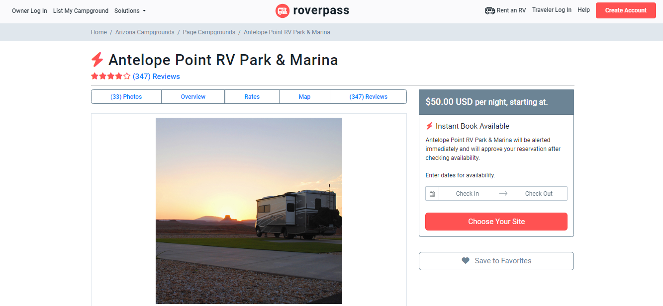 Roverpass Online Travel Agency for RV Parks