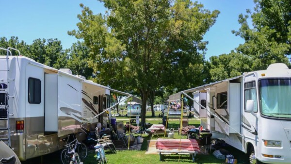 RV park or campground in summer with high occupancy