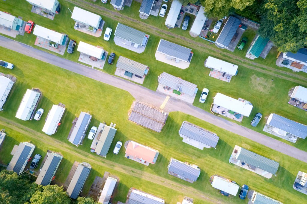 Aerial view of an RV park