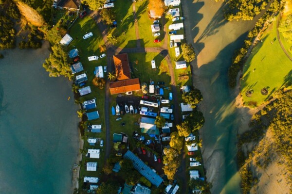 Aerial view of an RV park