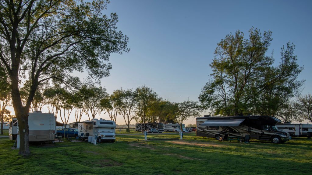 Campground in North America at sunset