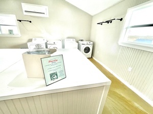 The RV park laundry facility is clean and efficient, with modern washers and dryers.