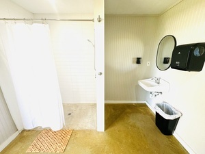 The restrooms and showers are spotless and regularly cleaned throughout the day.